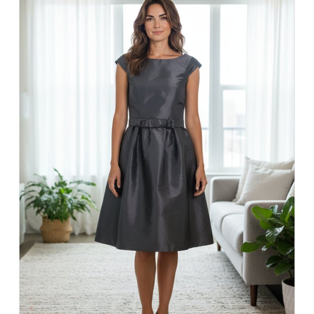Alfred Sung Charcoal Gray Taffeta Cap Sleeve Cocktail Dress Size 6